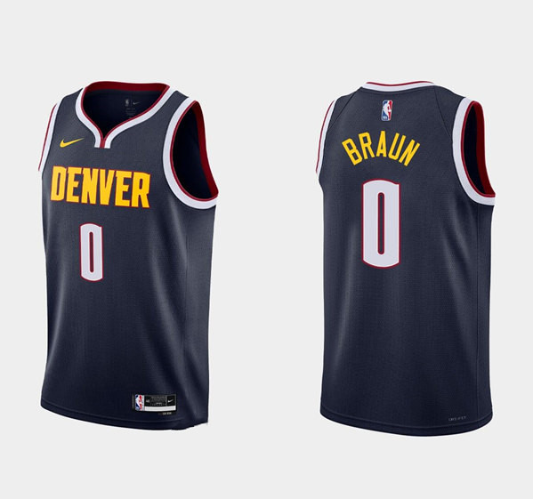 Men's Navy Denver Nuggets #0 Christian Braun 2022 Icon Edition Stitched Jersey